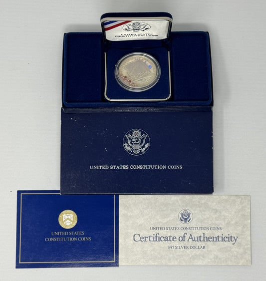 1987 S US Mint Constitution Proof Silver Dollar Commemorative $1 Coin Box + COA