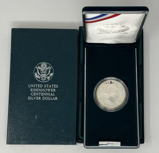 1990 P Eisenhower Centennial Proof Commemorative 90% Silver Dollar OGP US Coin
