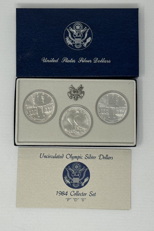 1984-P, D, S $1 Olympic Uncirculated Silver Dollar 3-Coin Collector Set