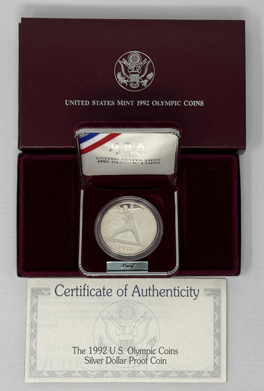 1992 S Olympic 90% Silver Dollar PROOF BASEBALL Coin W/ Box and COA